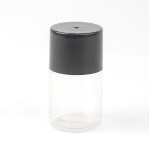 CLEAR ROUND BOTTLE WITH BLACK CAP CODE: 128